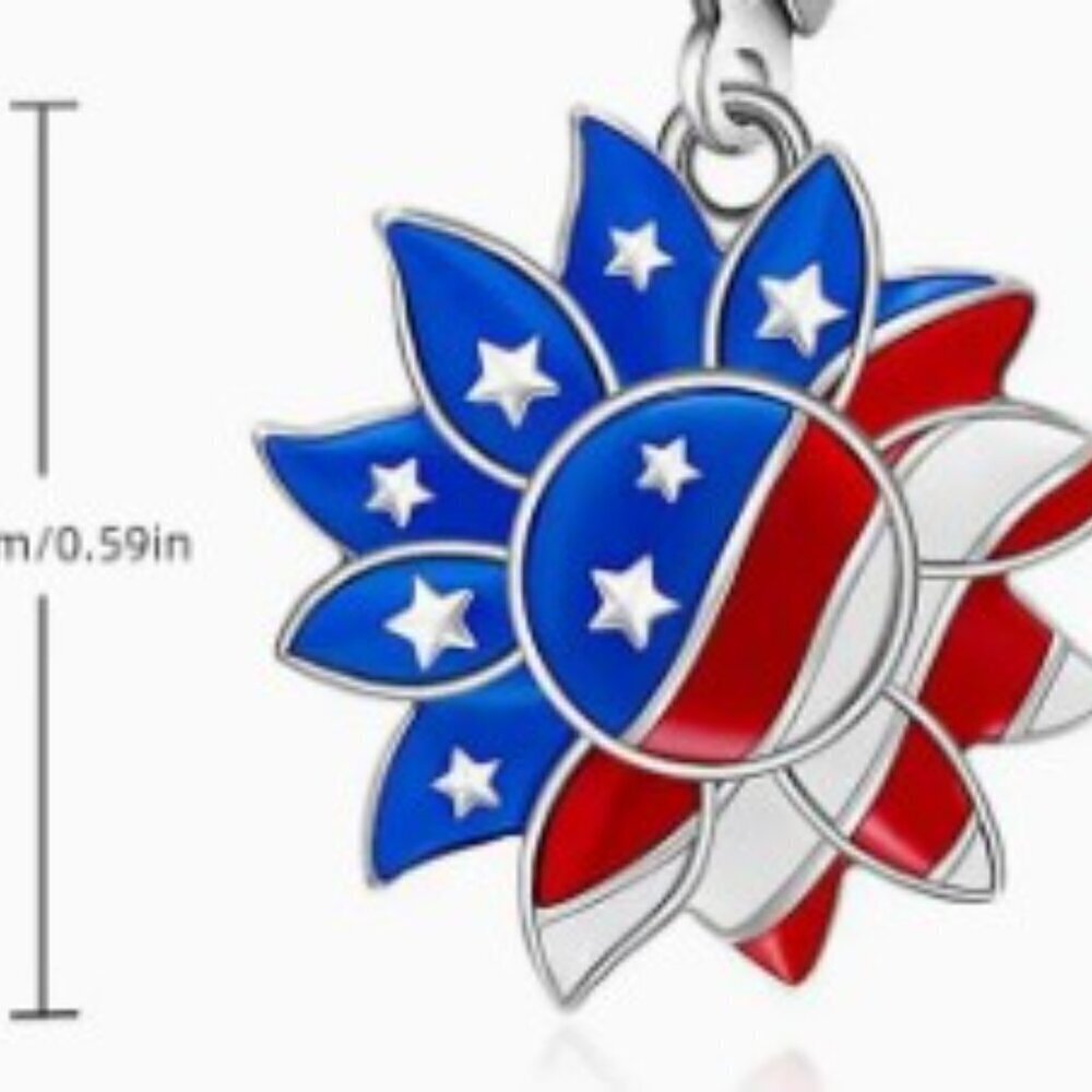 American Flag Sunflower Pendant Drop Earrings Patriotic Design - Picture 4 of 5